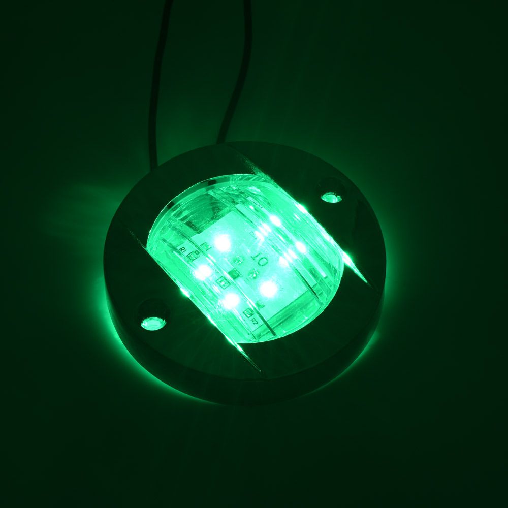 Στρογγυλό Αδιάβροχο Φωτιστικό LED 12V για Σκάφη με Πράσινο Φωτισμό R2Q8 - Ασημί